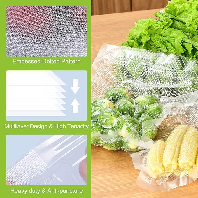 Bonsenkitchen Vacuum Sealer Rolls Bags, 6 Pack 3 Rolls 11" x 20' + 3 Rolls 8" x 20' Commercial Grade BPA Free Bag Rolls, Durable Customized Size Food