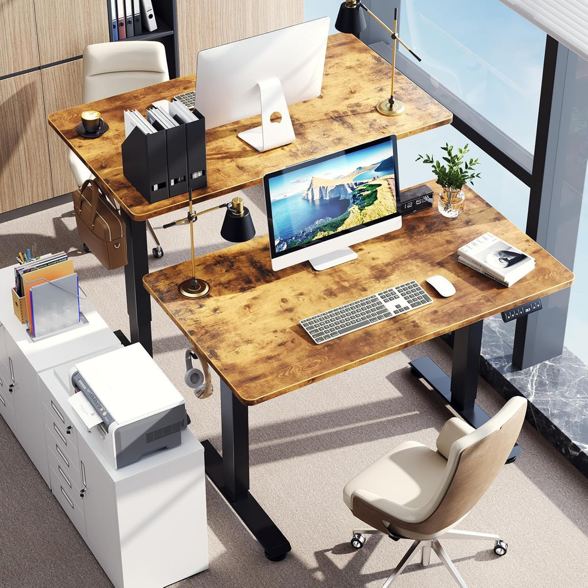 Veken 47.2" Standing Desk, Adjustable Height Office Desk with Wood Desktop, Computer Table for Home Work, Study and Gaming, Small Spaces, Modern