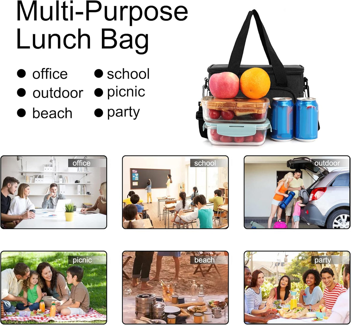 Femuar Reusable Lunch Box for Men/Women - Insulated Lunch Bag Leakproof Lunchbox for Work Office Picnic Beach - Freezable Lunch Cooler Bag