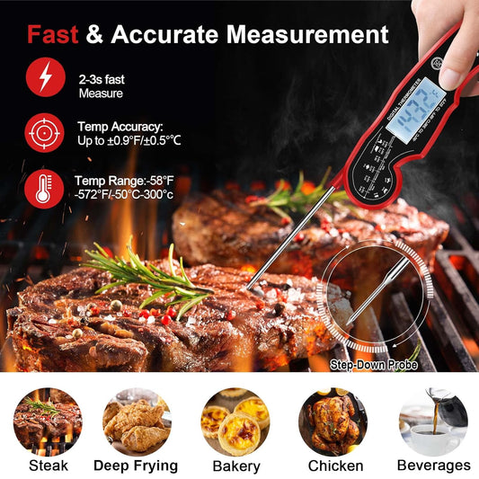 Meat Thermometer Digital for Grilling and Cooking - ANDAXIN Waterproof Ultra-Fast Instant Read Food thermometers with Backlight & Calibration for