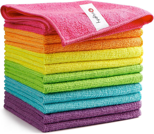Orighty Microfiber Cleaning Cloth Pack of 12, Highly Absorbent Cleaning Supplies, Lint Free Cloths for Multiple-use, Powerful Dust Removal Clean Rags