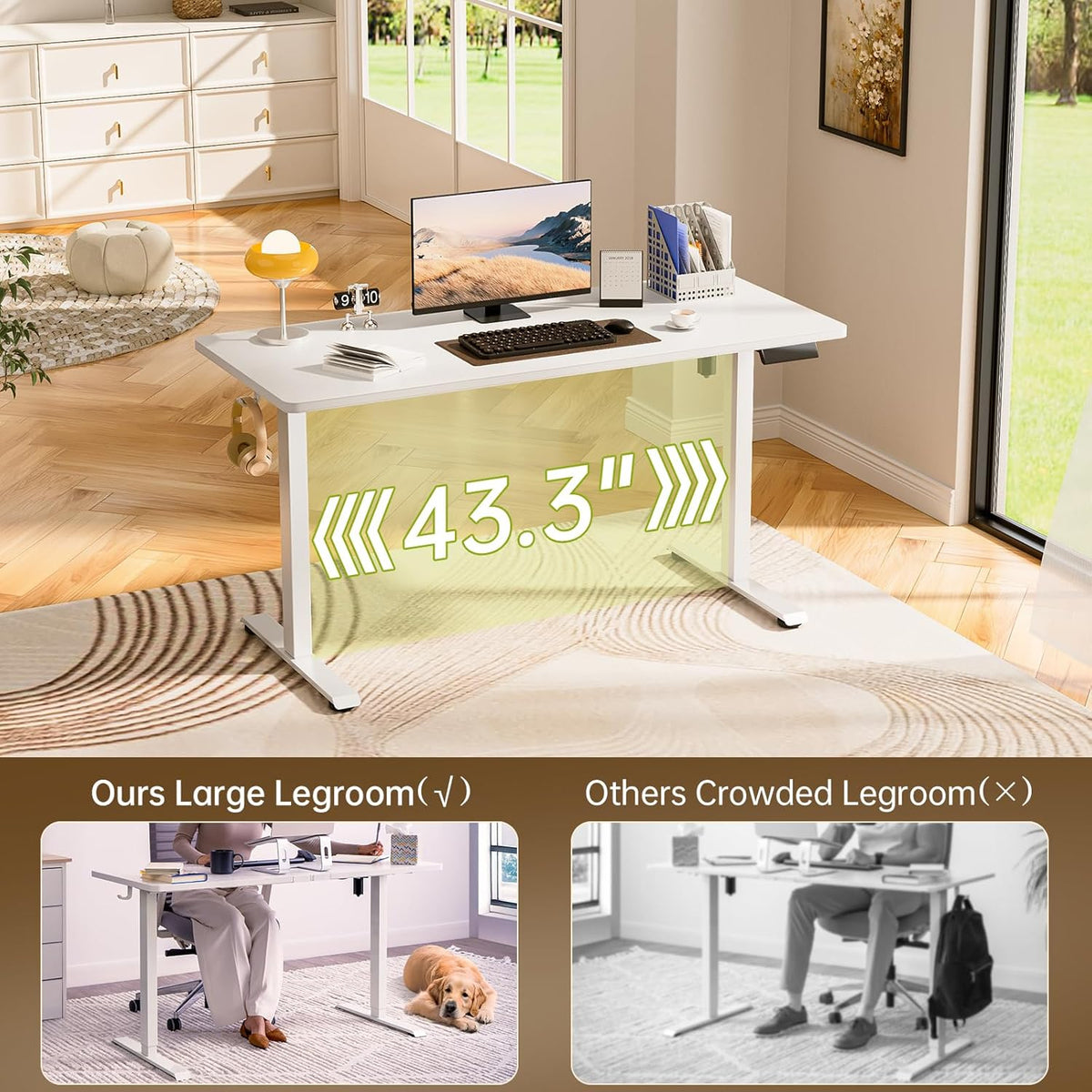 Veken 55 Inch Large Electric Standing Desk,Sit to Stand Up, Heights Adjustable, Work Home Office Computer Table for Study, Walking Pad, Writing, and