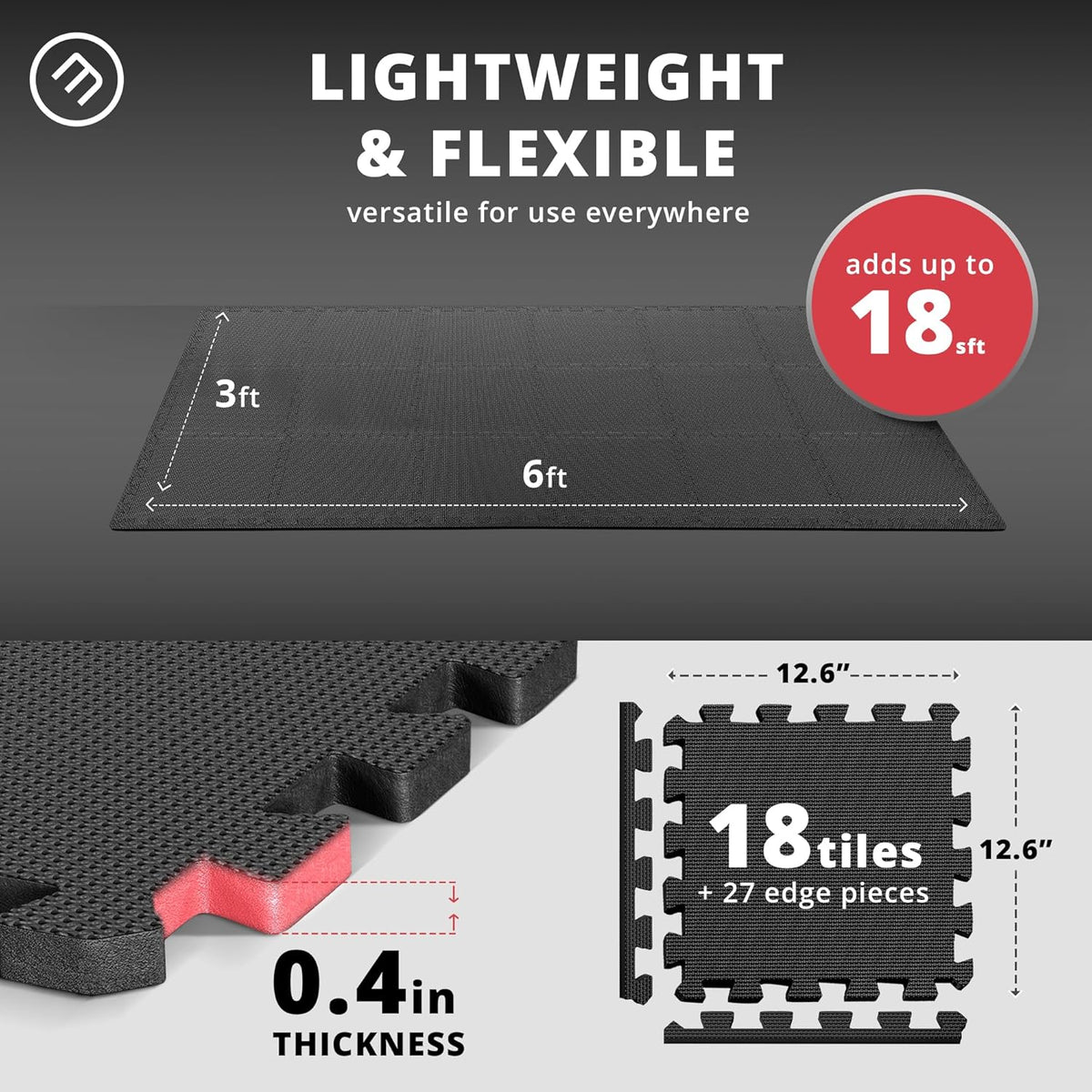 bemaxx Gym Mats Set - 18 pcs EVA Interlocking Foam Floor Tiles (12.6"x12.6"x0.4") 18sqft Protective Gym Flooring Sports Home Workout Exercise Mats