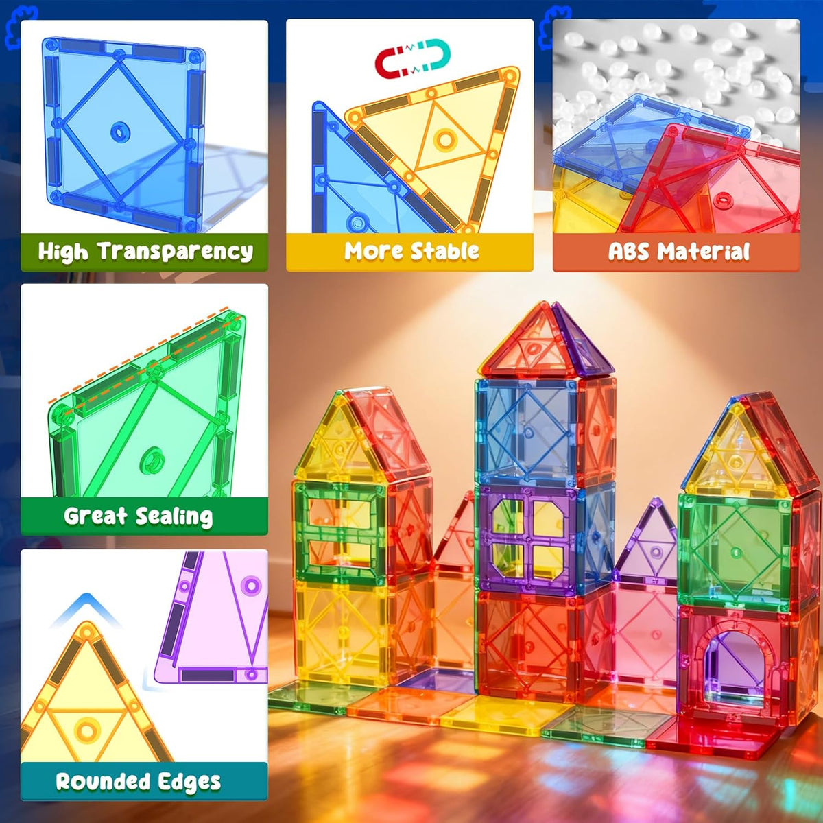 Soyee Magnetic Tiles Toddler Toys Magnetic Building Blocks for Kids Ages 3-12 STEM Educational Toys for Girls & Boys Sensory Play for Preschool