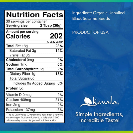 Kevala Organic Black Tahini - Double Size Gluten Free Black Sesame Paste for Cooking and Baking at Home, Source of Calcium and Dietary Fiber, For