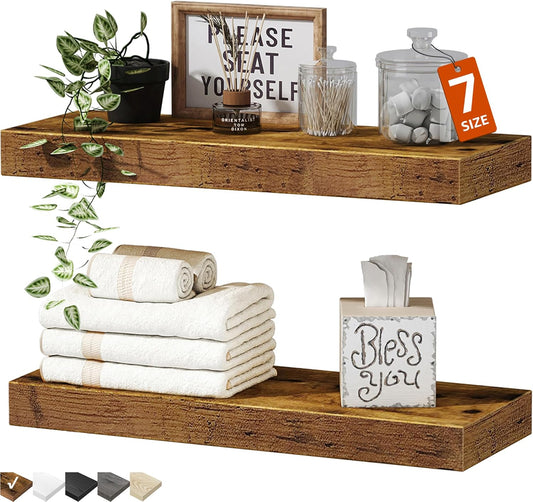 QEEIG Bathroom Floating Shelves for Wall - 15.7" Wall Mounted Shelf Over Toilet Farmhouse Home Decor Display Bookshelf Small 15.7 x 6.7 inch Set