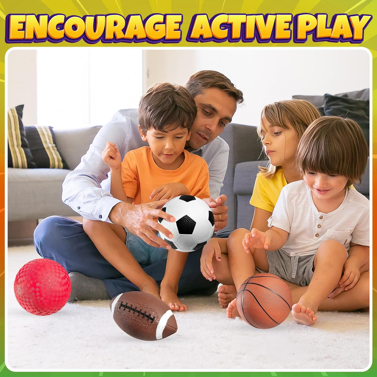 Bedwina Sports Balls for Kids & Toddlers - 5-inch Sports Balls Set Includes Football, Small Soccer Ball, Basketball, and Playground Balls, Fun