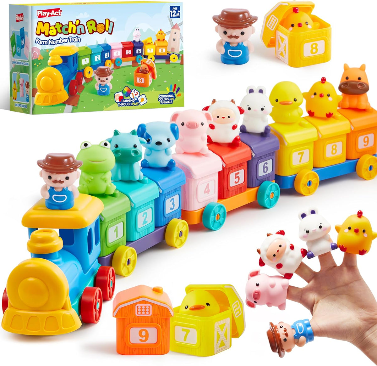 Learning Toy for Toddlers 1 2 3 Years Old, Counting, Matching & Sorting Montessori Learning Farm Train Including 9 Farm Animals and 1 Farmer, Easter