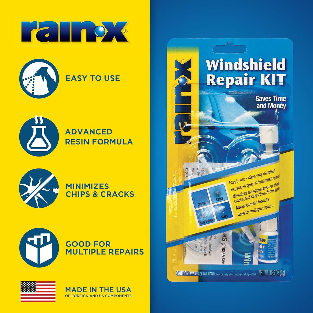 Rain-X 600001 Windshield Repair Kit - Quick and Easy Durable Resin Based Windshield Repair Kit for Chips and Cracks, Good for Round Damage Below 1"