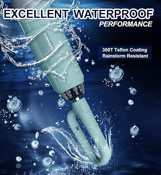 QWB TUMAAOTU Inverted Umbrella with Carabiner Handle, Compact Wind Proof Umbrellas For Rain and Sun Protection, Portable Reverse Folding Umbrella