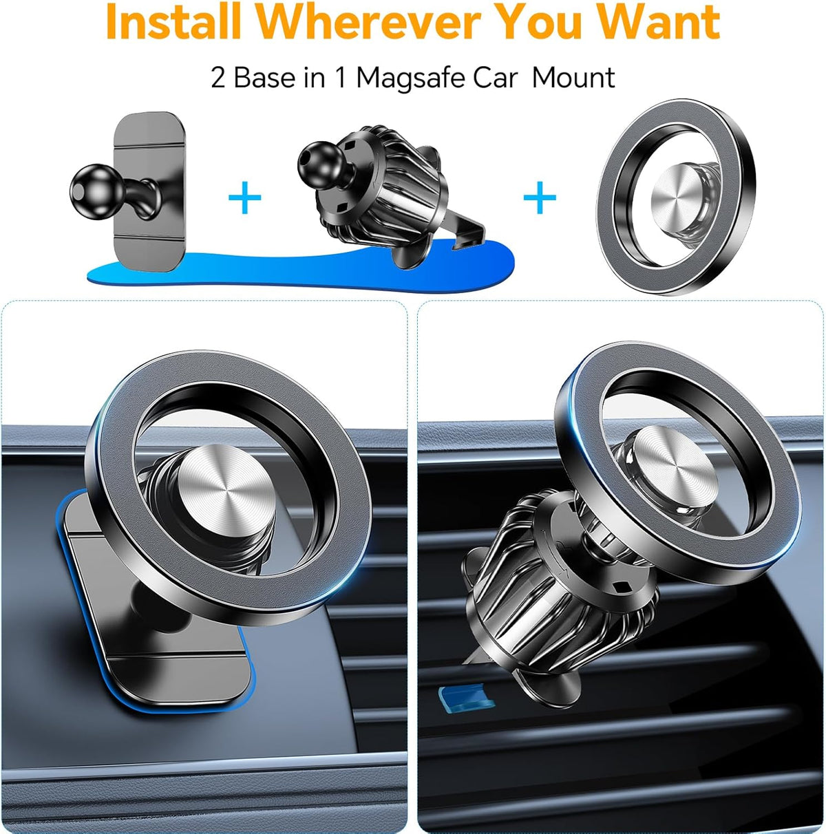 Kaistyle for Magsafe Car Mount【20 Strong Magnets】Magnetic Phone Holder for Car Phone Holder Mount Dash Mounted Holders Cell Phone Holders for Your