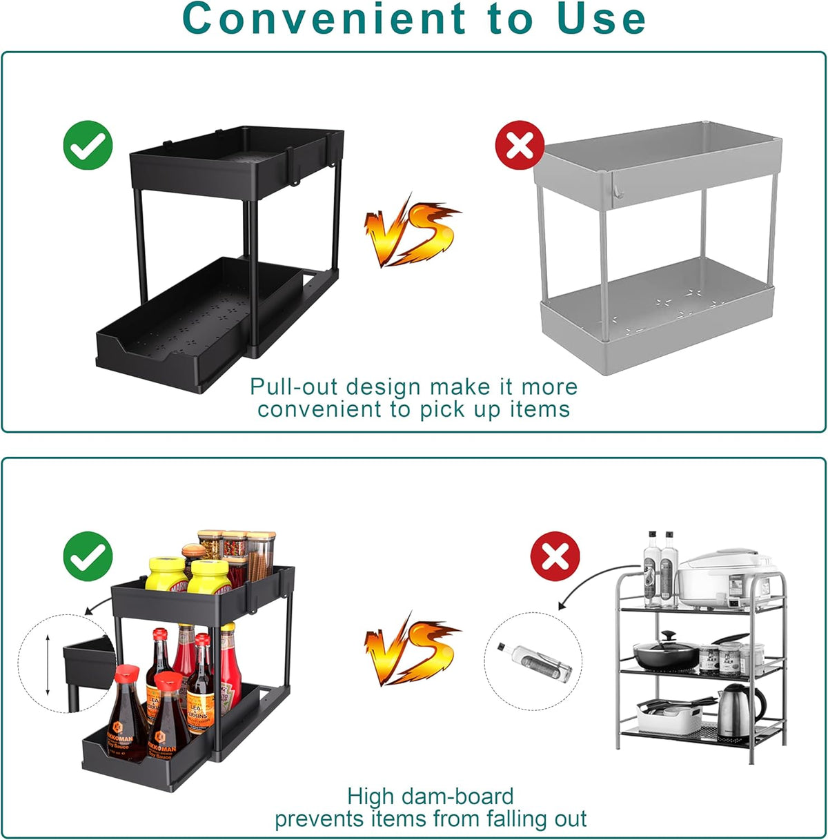 DEKAVA Under Sink Organizer 2 Pack, Bathroom Cabinet Organizer, 2 Tier Sliding Cabinet Basket Organizer Drawer, Multi-Purpose Bath Collection Baskets