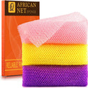 UJFQBH 3 Pieces African Bath Sponge African Net Long Net Bath Sponge Exfoliating Shower Body Scrubber Back Scrubber Skin Smoother,Great for Daily Use