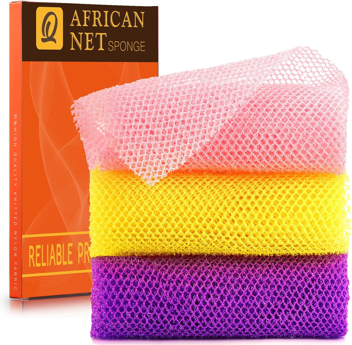 UJFQBH 3 Pieces African Bath Sponge African Net Long Net Bath Sponge Exfoliating Shower Body Scrubber Back Scrubber Skin Smoother,Great for Daily Use