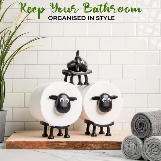 VELENTI Sheep Toilet Roll Holder, Free Standing Bathroom Set, 3D Printed, Funny Hilarious Black Sheep Loo Roll Holder, Tissue Paper Storage, Cute