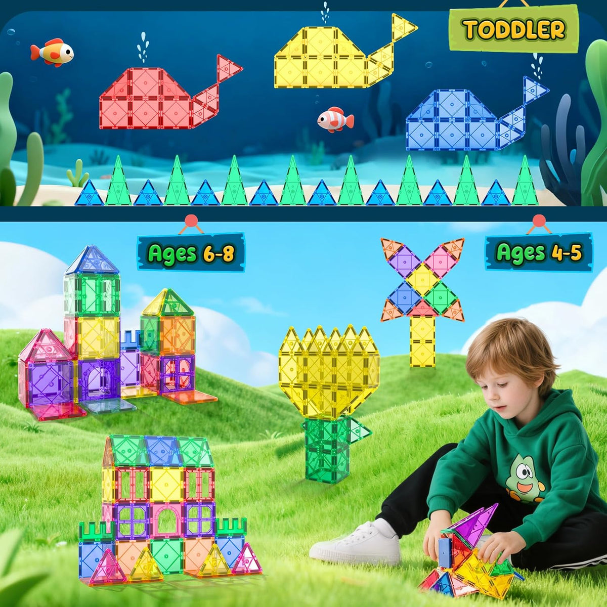 Soyee Magnetic Tiles Toddler Toys Magnetic Building Blocks for Kids Ages 3-12 STEM Educational Toys for Girls & Boys Sensory Play for Preschool