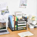 Marbrasse Desk Organizer with File Holder, 5-Tier Paper Letter Tray Organizer with Drawer and 2 Pen Holder, Mesh Desktop Organizer and Storage with