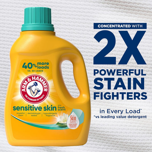 ARM & HAMMER Sensitive Skin Liquid Laundry Detergent, Fresh Scent, 105 fl oz, 105 Loads