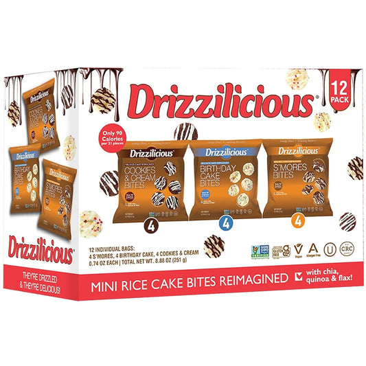 Drizzilicious Mini Rice Cakes Variety Pack - Rice Crisps, Healthy Snack for Adults and Kids, Flavored Rice Cakes, Vegan, Gluten Free, Allergen Free