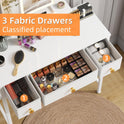 Small Makeup Vanity Desk 27.5''W with Mirror and Lights, Vanity Desk with 3 Fabric Drawers and Height-Adjustable Stand, Vanity Table for Girls Gifts