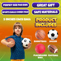Bedwina Sports Balls for Kids & Toddlers - 5-inch Sports Balls Set Includes Football, Small Soccer Ball, Basketball, and Playground Balls, Fun