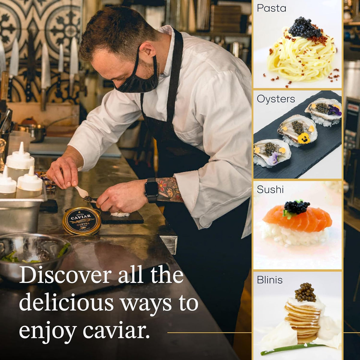 BESTER CAVIAR Royal Beluga Hybrid Sampler Set 1.05oz (30g) – Huso huso x Baerii Sturgeon Sampler Package – Caviar Serving Set with Mini Blinis (30