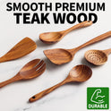Zulay Kitchen 6-Piece Wooden Spoons for Cooking - Smooth Finish Teak Wood Utensils - Soft Comfort-Grip Cooking Wood Spoons Non-Stick Teak