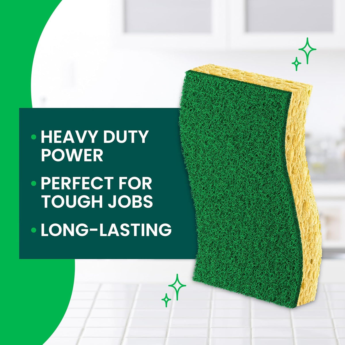 Scotch-Brite Heavy Duty Scrub Sponge, 9 Kitchen Sponges Designed for Tough Messes in the Kitchen that Last 3X Longer*, Best for Cast Iron Skillets