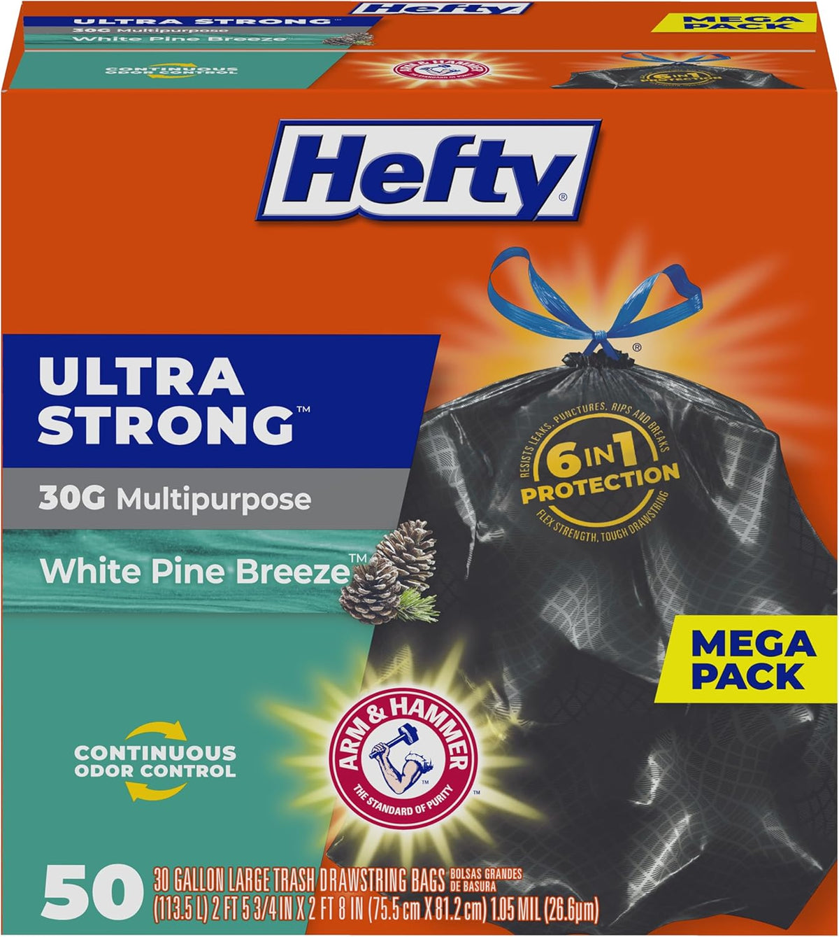 Hefty Ultra Strong 30 Gallon Trash Bags, Large Trash Bags 30 Gallon Size, Multipurpose, Break Resistant Drawstring Closure, Resists Leaks, Punctures