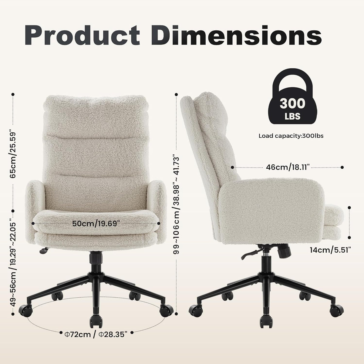 IWMH High-Back Home Office Chair,Upholstered Desk Chair with Armrests,Height Adjustable Armchair with Wheels, Swivel Office Desk Chair, Ergonomic