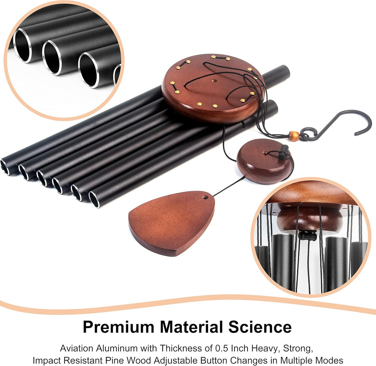 Large Aluminium Wind Chimes 37" to Create a Zen Atmosphere Suitable for Outdoor, Garden, Patio Decoration. Classic Black Wind Chime with Wind Catcher