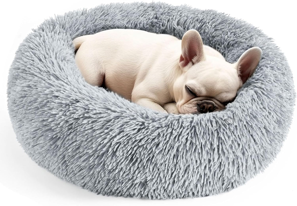 Hoewina Dog & Cat Bed for Indoor Cats, 20in Calming Donut Bed for Puppy and Kitten, Washable Round Fluffy Pet Bed for Small Medium Dogs and Cats