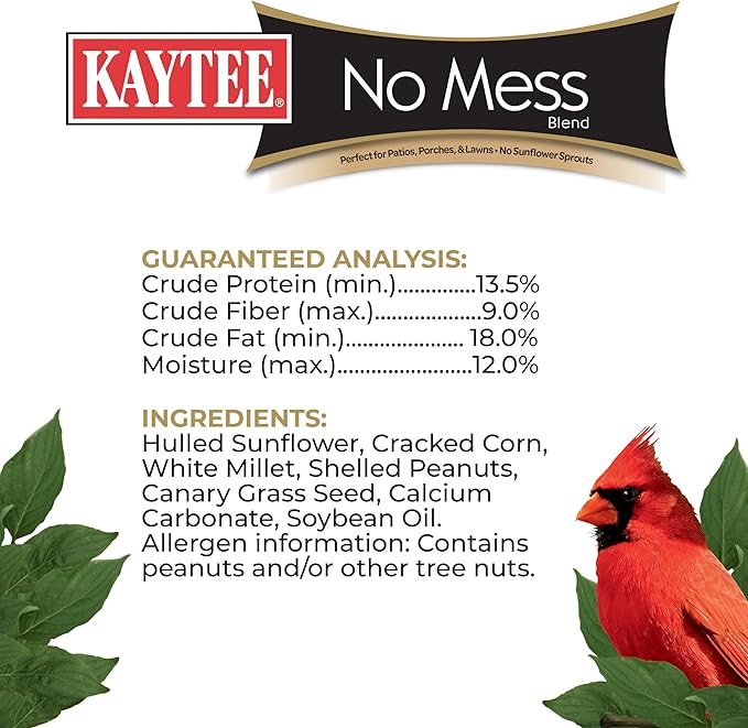 Kaytee Wild Bird (No Mess or Waste Free) Food Seed Blend For Blue Jays, Woodpeckers, Juncos, Cardinals, Grosbeaks, Sparrows, and Finches, 10 Pound