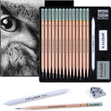 KALOUR 18-Piece Professional Sketch Pencil Set - Includes 5H to 14B Pencils, Vinyl Eraser, Kneaded Eraser,Sharpener and Paper Blending Stump - Ideal