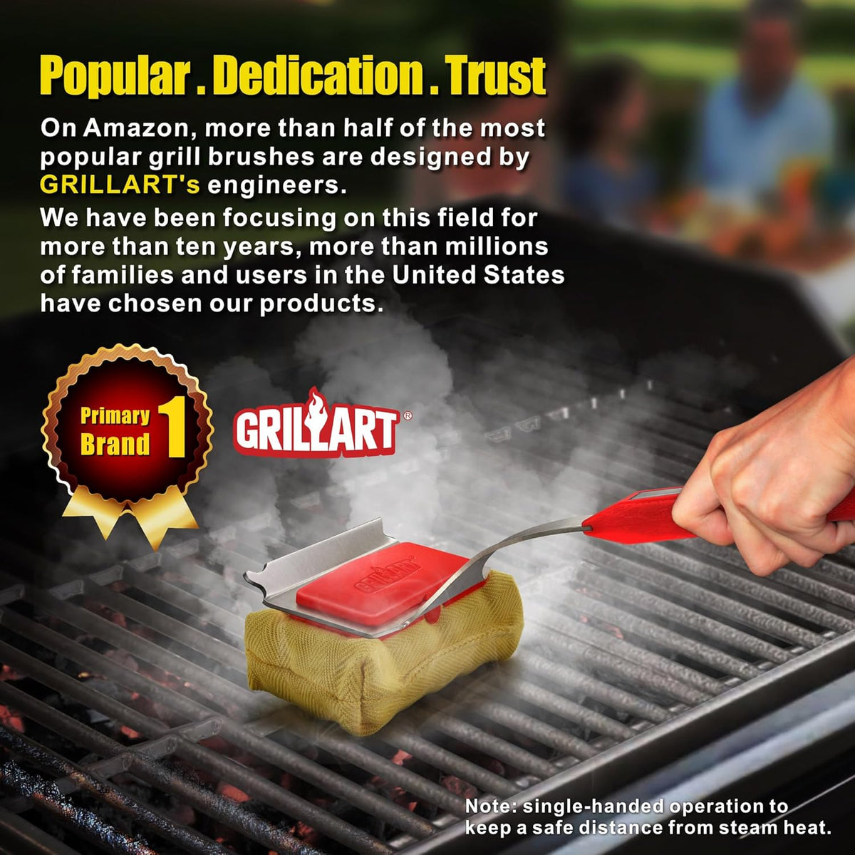 GRILLART Grill Brush Bristle Free. SteamWizards BBQ Replaceable Cleaning Head, Unique Seamless-Fit Scraper Tool for Cast Iron/Stainless-Steel Grates