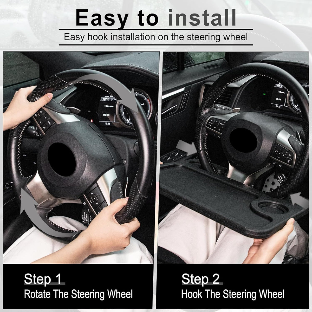 JUSTTOP Car Steering Wheel Desk for Laptop,Multipurpose Travel Car Accessories, Car Seat Stand Trays for Eating, Steering Wheel Under Table