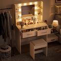 Furmax Make up Vanity Desk with Mirror and Power Outlet, Vanity with 3 Color Light Options Adjustable Brightness,Vanity Desk with 2 Drawers, 6