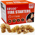 E500 Fire Starter - Natural Fire Starters for Fireplace, Campfires, Chimney, BBQ, Fire Pit & Wood Fireplace - 60 Pack Odorless Pine Firestarter