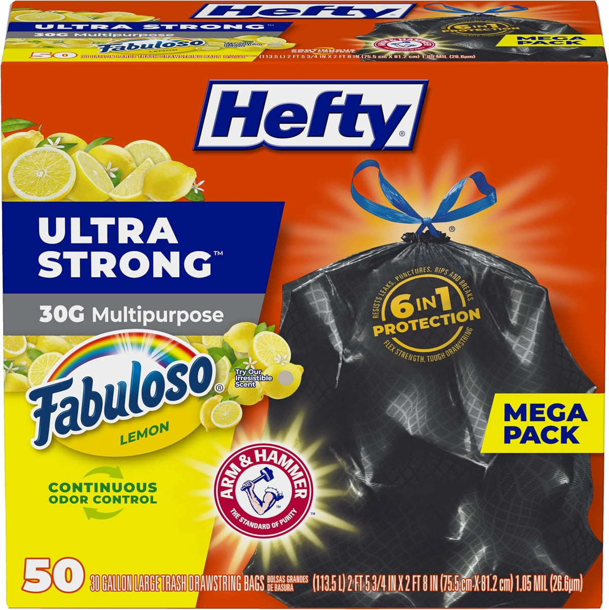 Hefty Ultra Strong 30 Gallon Trash Bags, Large Trash Bags 30 Gallon Size, Multipurpose, Break Resistant Drawstring Closure, Resists Leaks, Punctures