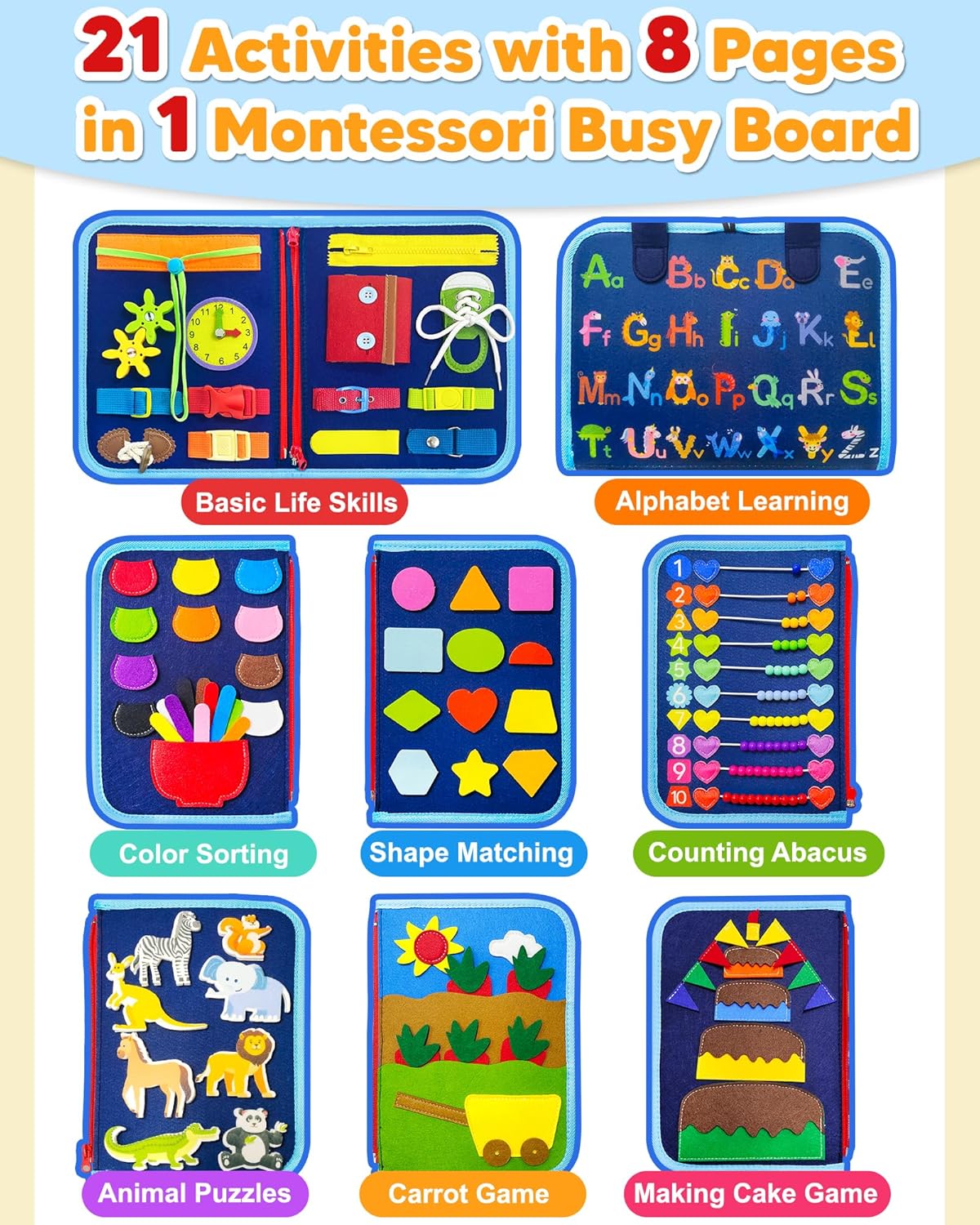 Exorany Busy Board Montessori Toys for Toddler Boy Birthday Gifts, Busy Book Sensory Learning Toys for Toddlers, Toddler Boy Airplane Car Travel Toy