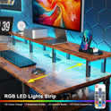 Furologee 61" Computer Desk with Power Outlet & LED Lights, Reversible Gaming Desk with File Cabinet & Monitor Stand for Home Office, Writing Study