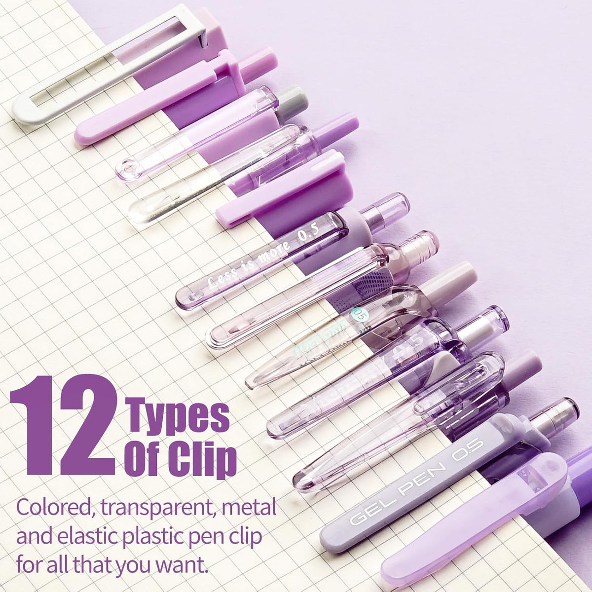 Four Candies Lavender Series Gel Pens, Black & Purple Ink Writing Pens with 0.5 mm Smooth Fine Point, School Office Stationery Supplies Desk