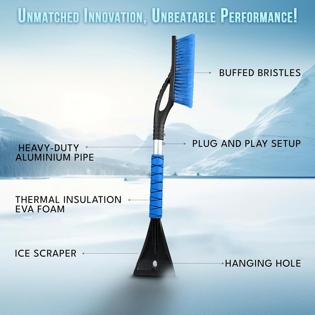 EcoNour 27" Car Snow Brush and Ice Scrapers for Car Windshield (2 Pack) | Scratch Free Bristle Head Snow Brush & Tough Window Snow Scraper with