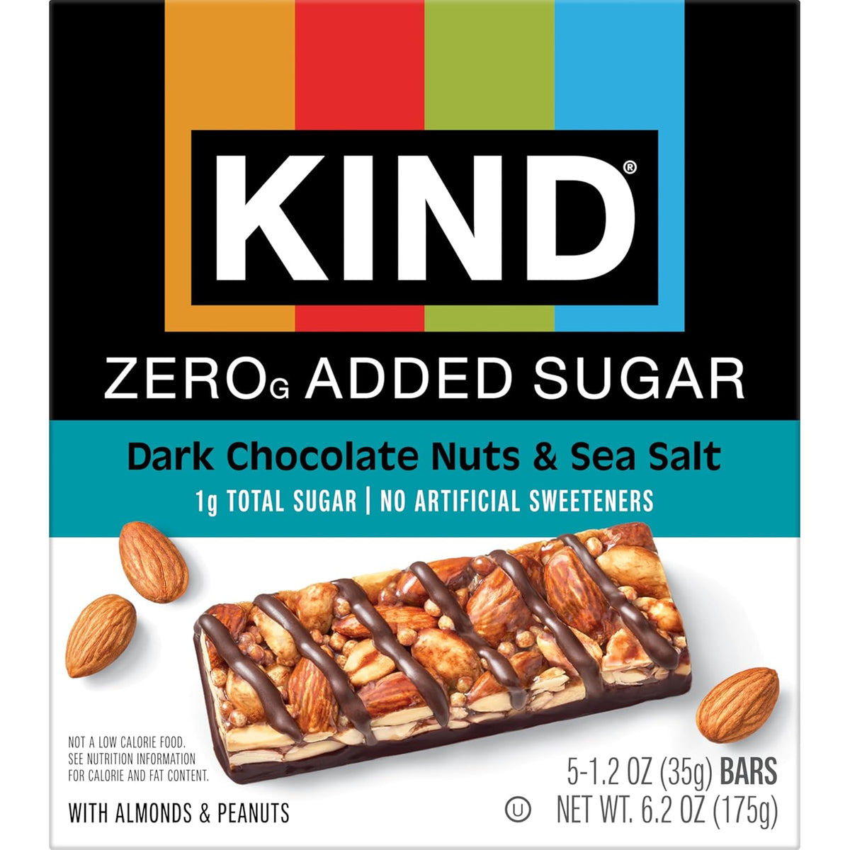 KIND ZERO Added Sugar Bars, Dark Chocolate Nuts and Sea Salt, Keto Friendly Snacks, Gluten Free, 5g Protein, 5 Count