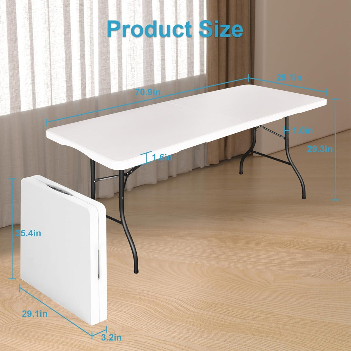 Bblife 6FT Folding Tables Heavy Duty Folding Table, Multi-Functional Fold up Table for Outdoor Camping Picnic Parties, Indoor Events White Training