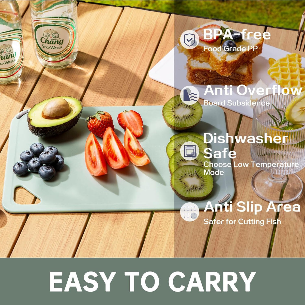 Plastic Cutting Board Set of 3-Cutting Boards for Kitchen BPA Free, Large-Small Chopping Boards Non-Slip for Cooking Camping Dishwasher Safe