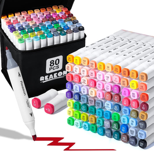 Alcohol Art Markers, 80 Colors Fine & Chisel Dual Tip Marker Set, Permanent Art Markers for Adults Sketching Painting Drawing and Coloring(White