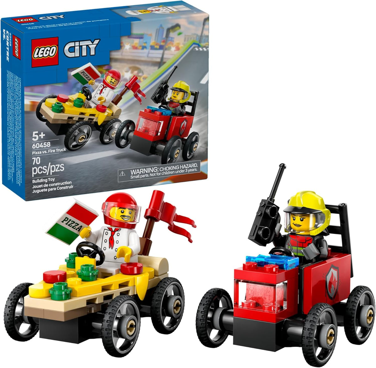 LEGO City Pizza vs. Fire Truck Race Car Pack Toy - Building Toy for Kids, Boys and Girls, Ages 5+ - Gift for Birthdays and Holidays - Includes Chef