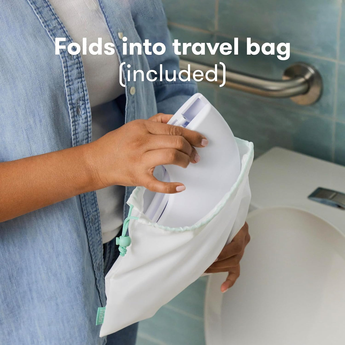 Frida Baby Fold-and-Go Portable Potty Seat for Toilet, Foldable Travel Potty Seat for Toddler, Fits Round & Oval Toilets, Non-Slip Base, Handles