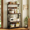SUPERJARE Kitchen Bakers Rack with Power Outlet, Coffee Bar Table 4 Tiers, Kitchen Microwave Stand with 6 S-shaped Hooks, Storage Shelf Rack for